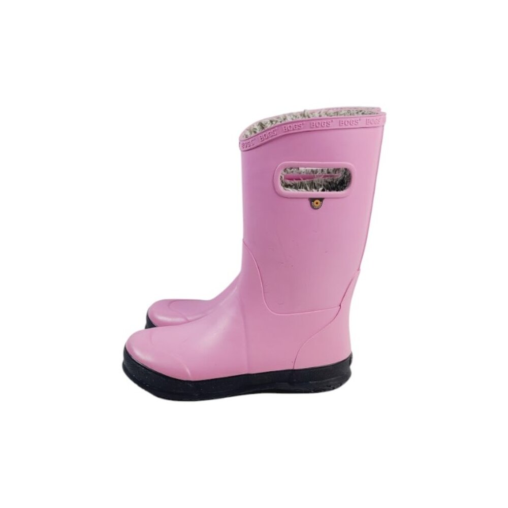 Bogs Girl's Pink Gray Classic‎ II Rubber Fur Mid-Calf Rain Boots Size 6